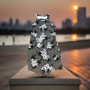 Hollister Juniors XS Halter Top Sleeveless Gray Floral Blue/white Dress EUC